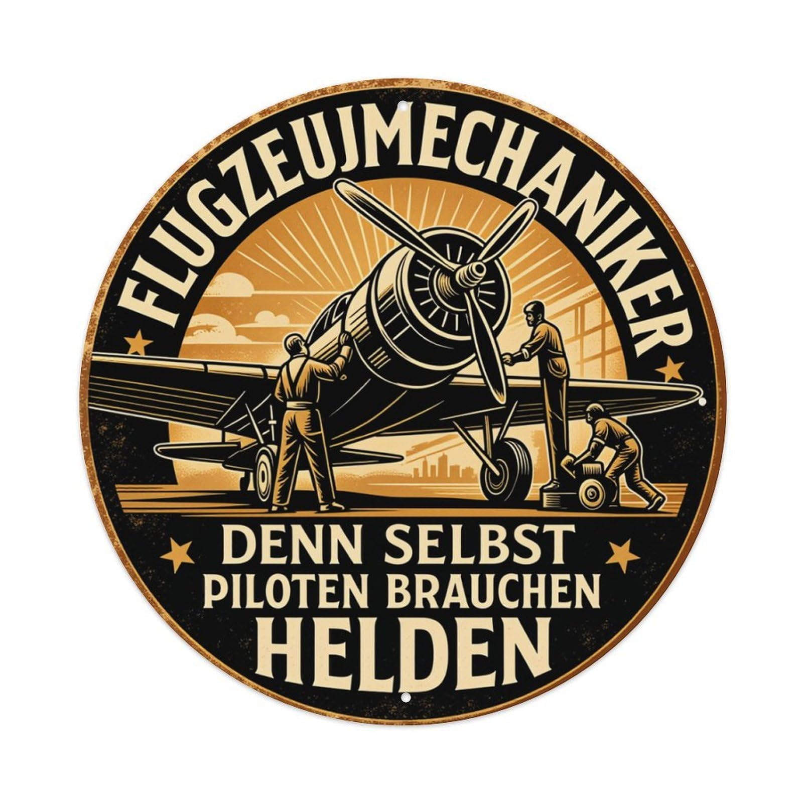 Airplane Mechanic Heroic Work Scene Round Tin Sign Retro Metal Sign for Cafe Bar Pub Home Game Room Gym Club Wall Decoration Vintage Metal Poster 8x8 Inch