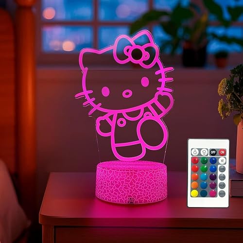 LOUHH Kitty Night Light, 3D LED 16 Color Intelligent Remote Control Lamp for Christmas Gifts Children's Room Decoration Holiday Gifts