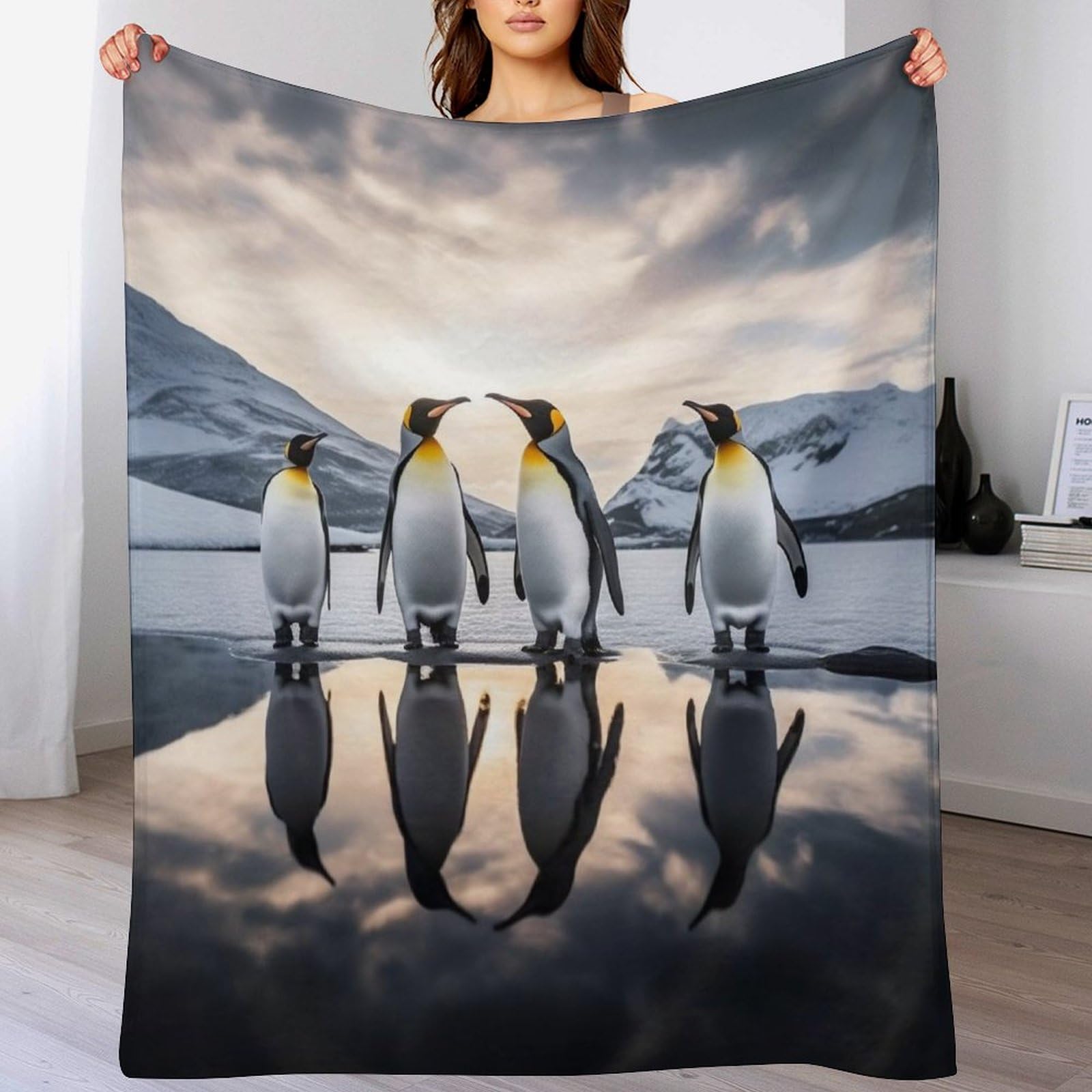 Couverture chaude en flannel pingouin toute saison jeté de lit doux