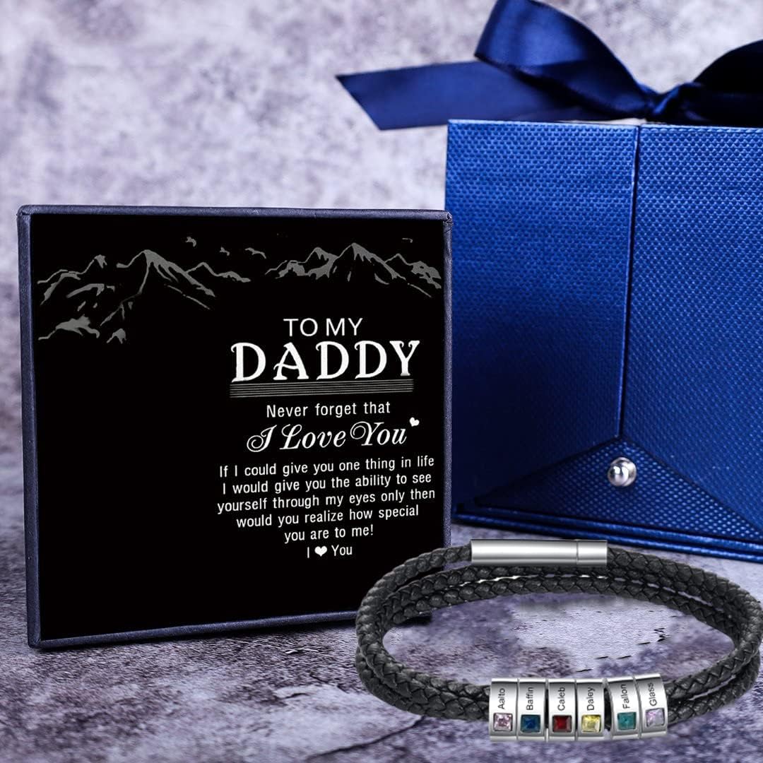 Personalized Mens Braid Bracelet Custom Bracelet with 1-8 Engraved Beads Family Names Jewelry Gifts for Men Father's day