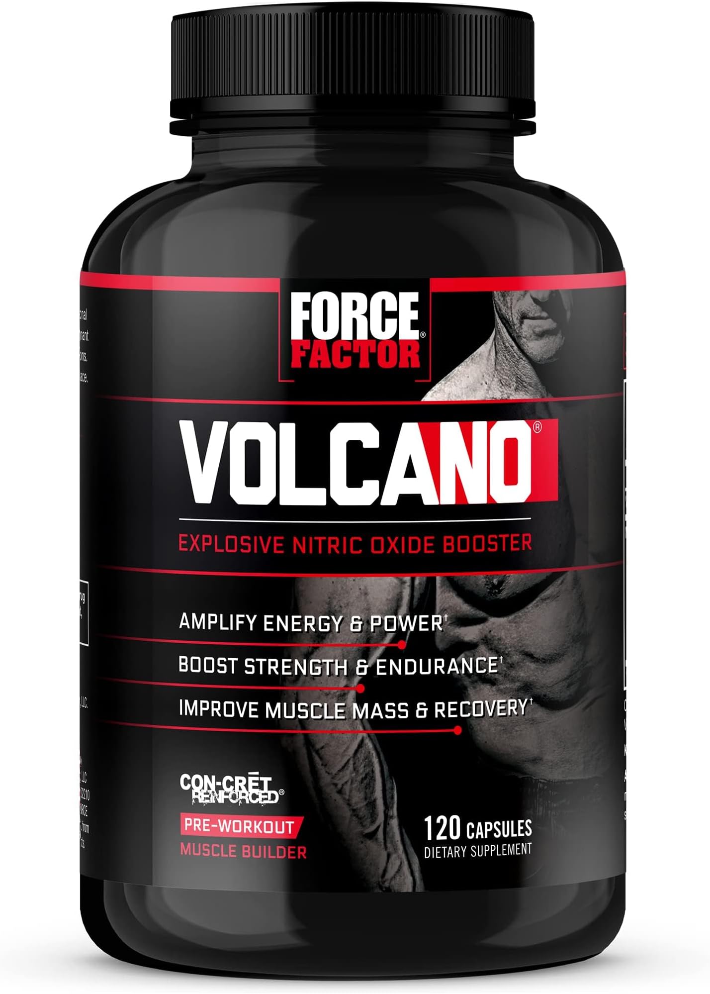 Force Factor Volcano Pre Workout Nitric Oxide Booster Supplement for Men with Creatine and L-Citrulline to Boost and Energy, Help Build Muscle, Better Pump and Workout, 120 Capsules
