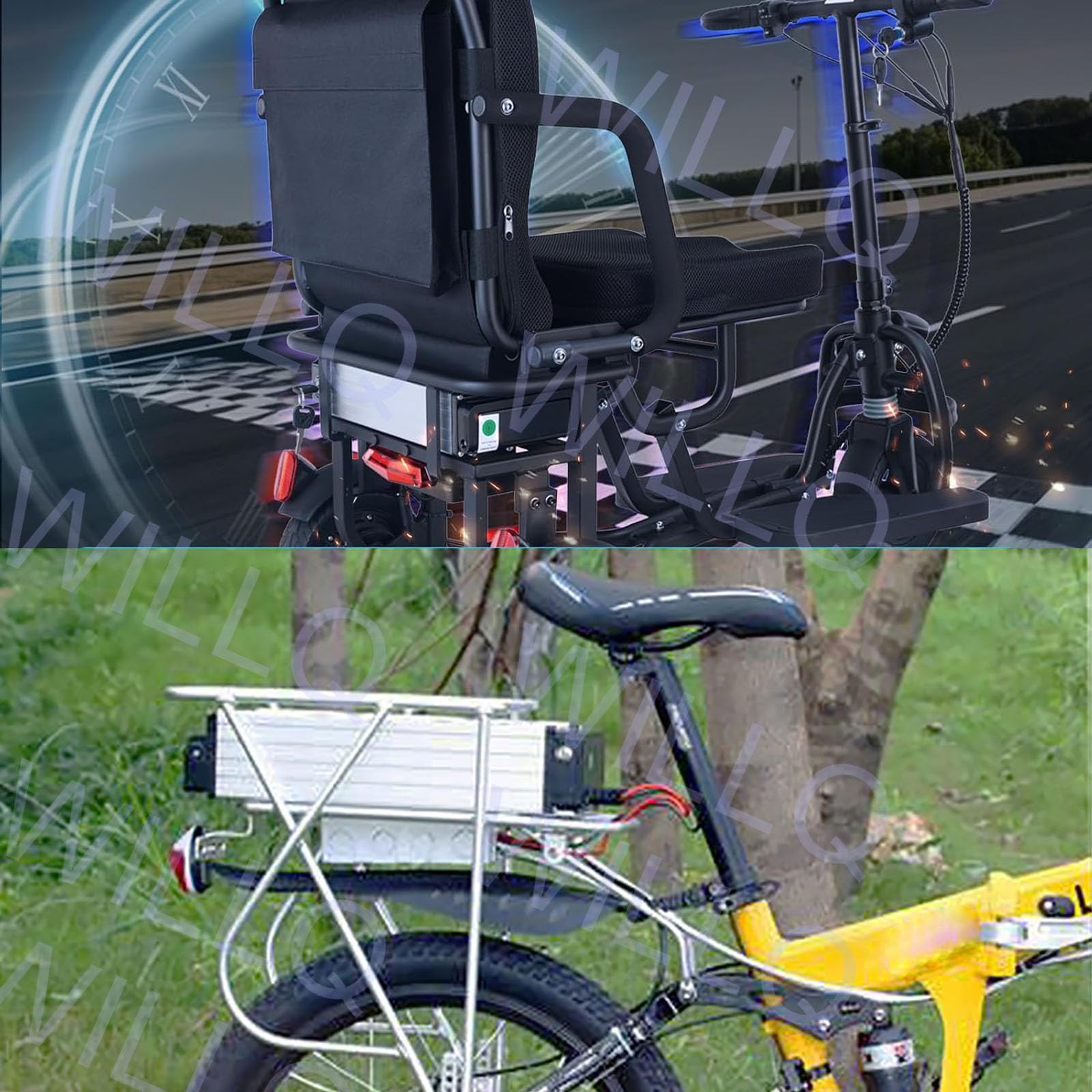 Akumulator litowo-jonowy 36V 8Ah 10Ah 12Ah 15Ah montowany na tylnym bagażniku roweru elektrycznego, przeznaczony do silników o mocy 100W-540W oraz jako zamiennik skuterów