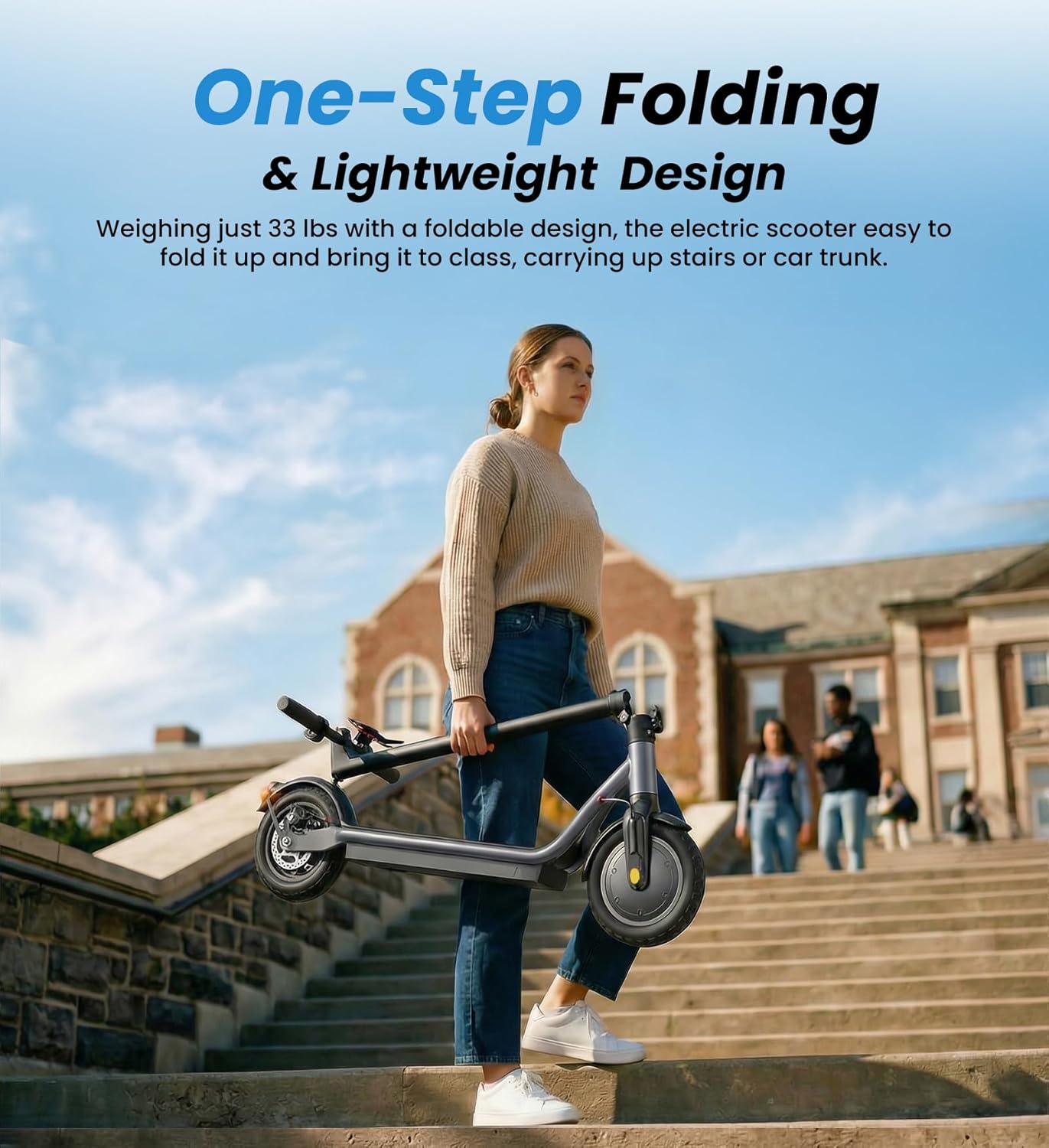 Electric Scooter, 23 Miles, 22 MPH Top Speed Electric Scooter for Adults, 500W Powerful Motor,10"/8.5" Pneumatic Tires Commuting Scooter, Foldable Escooter for Commuting & Campus Use