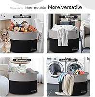 Vista 6 de Cesta de almacenamiento extragrande para lavandería, 22 x 22 x 14 pulgadas, cesta tejida de cuerda de algodón para manta con asas para sala