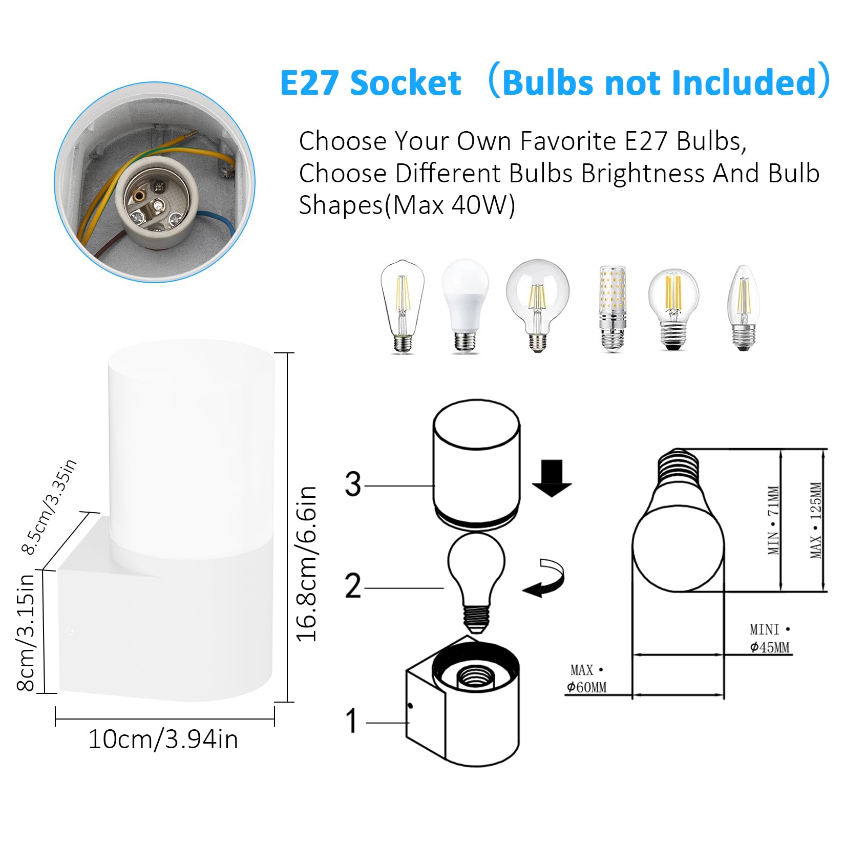 Lampada Da Parete Esterno/Interno - 2 Pezzi IP65 | Bianco, Design Moderno | E27 Max 40W | Per Balconi E Giardini - Foto 5