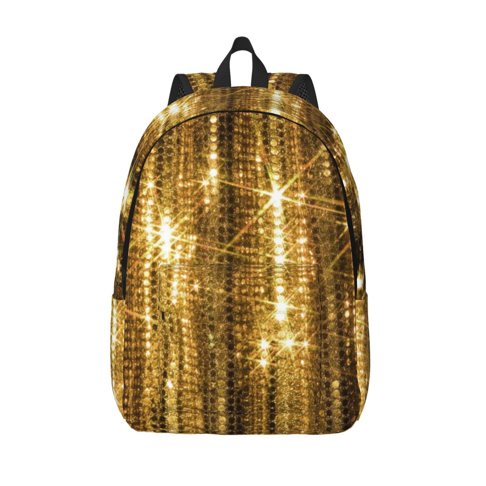 MIXMEY Gold Sequin Sparkle Print Canvas Backpack,Casual Canvas Material, Suitable For Various Occasions