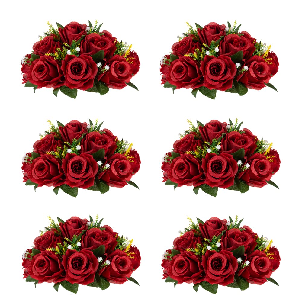 Inweder Wedding Flower Arrangement - 6 Pcs Artificial Rose Balls for Centerpieces, Bouquets, Weddings, Birthday Party, Valentine's Day, Home Decor - Crimson — image 1