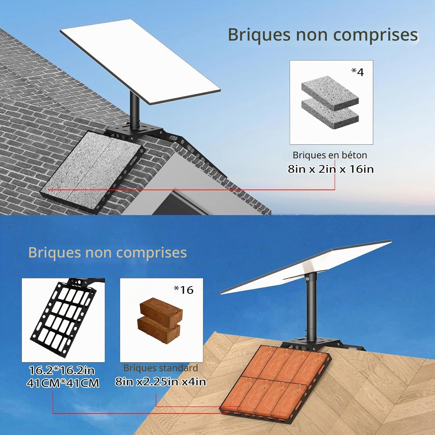 Kit de montage support mural fixation toit en ardoise antenne pour Starlink Gen 3 Standard V3 Dish - réglable à 360° Sans perçage/vis - Avec rallonge robuste mount Adaptateur de tuyau Inclinable