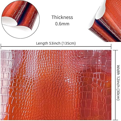 Miniatura 4 de HYANG - Hojas de piel sintética de cocodrilo en relieve marrón espejo, 1 rollo de 12 x 53 pulgadas, piel sintética muy adecuada para aretes de