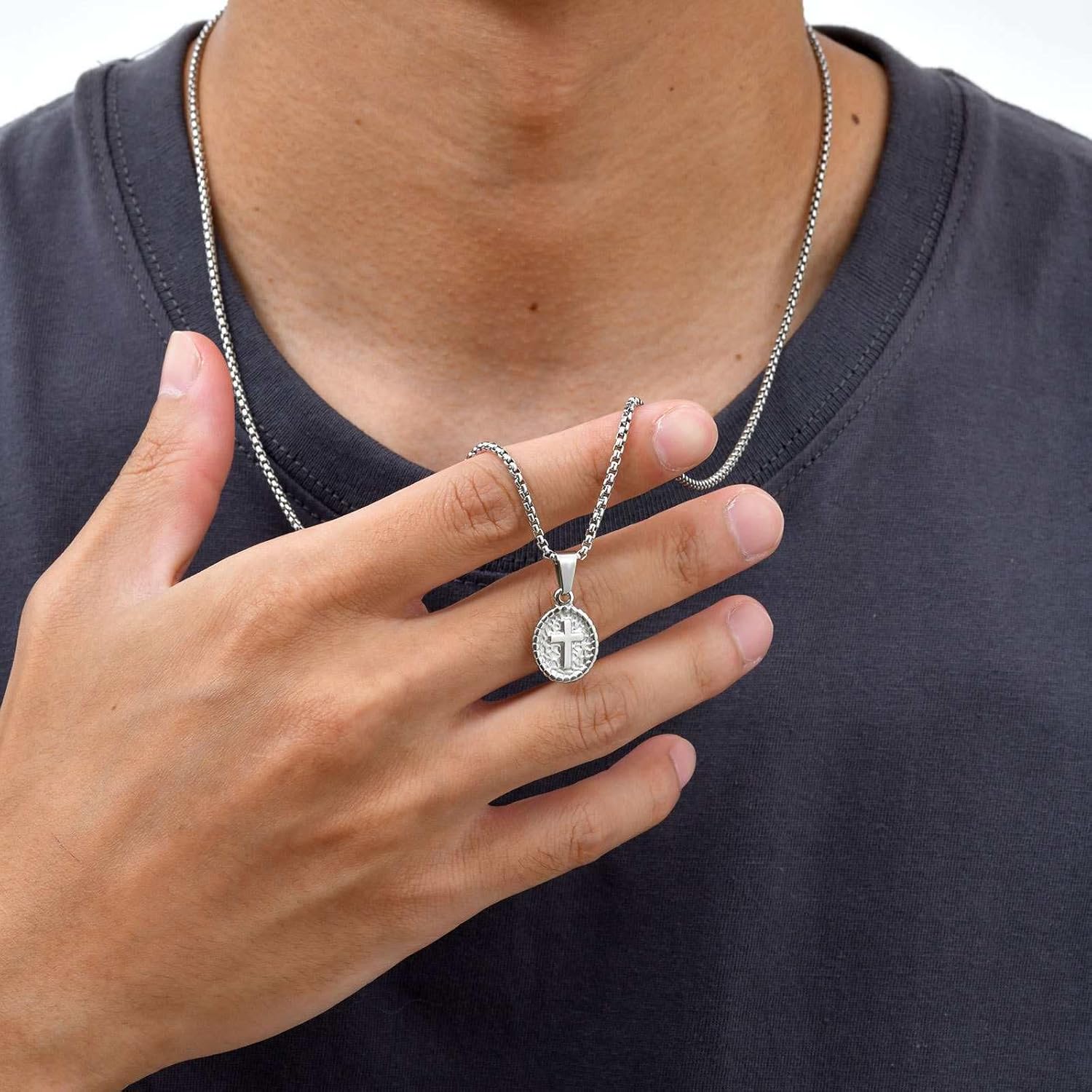 JAYUMO Cross Necklace for Men Stainless Steel Crucifix Lord's Prayer Pendant Necklace 20 Inch Chain - Image 4