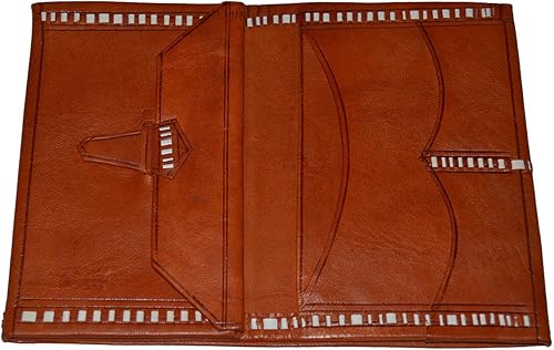 Miniatura 3 de Cartera de piel hecha a mano marroquí con pliegue grande vintage exquisito práctico naranja