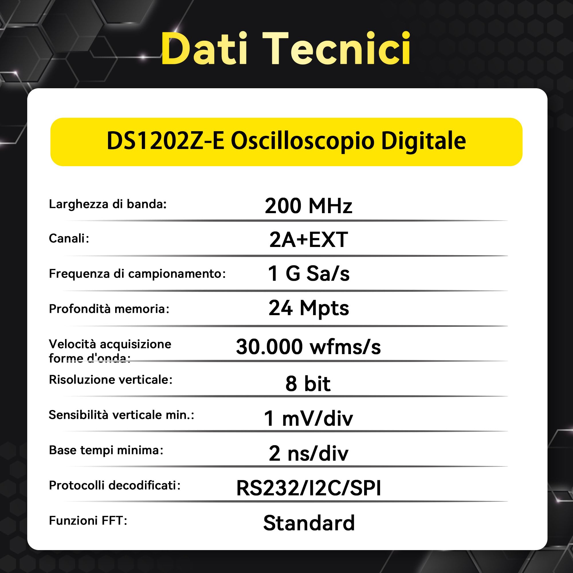 RIGOL Oscilloscopio,DS1202Z-E Oscilloscopio Digitale,200 MHz,2 canali+EXT, schermo fosforo HD 7",Alto rapporto qualità-prezzo,ideale per R&D,manutenzione e didattica in laboratorio