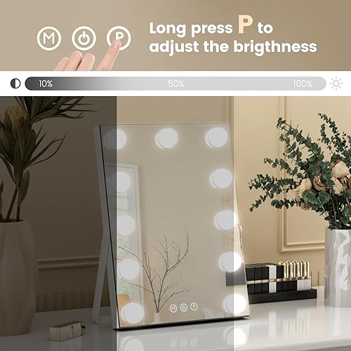 Miniatura 7 de Espejo de tocador Hollywood, 11 x 14 pulgadas, espejo de maquillaje iluminado Hollywood con aumento desmontable 10X y 11 regulable, 3 modos de