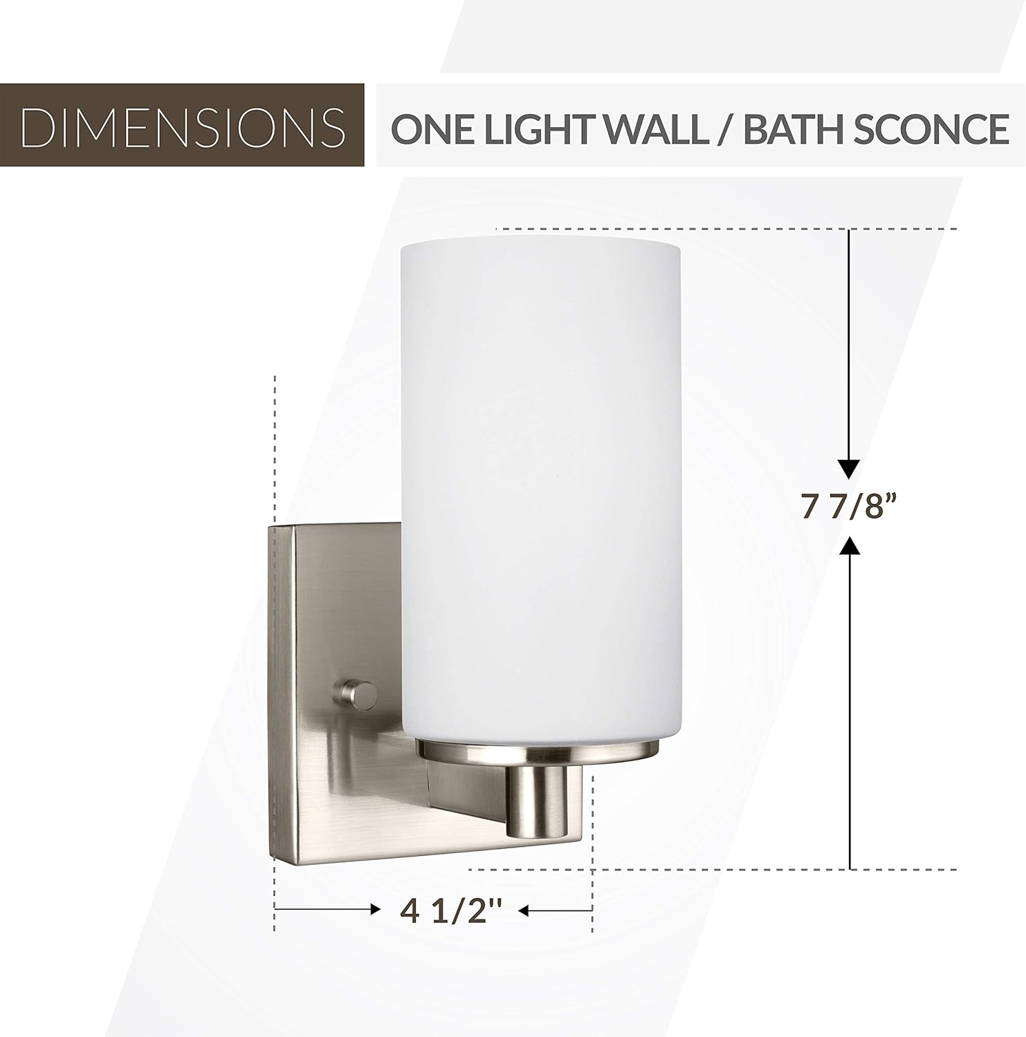 Sea Gull Lighting 4139101-962 Hettinger One Light Wall / Bath Sconce Vanity Style Lights, Brushed Nickel Finish,White