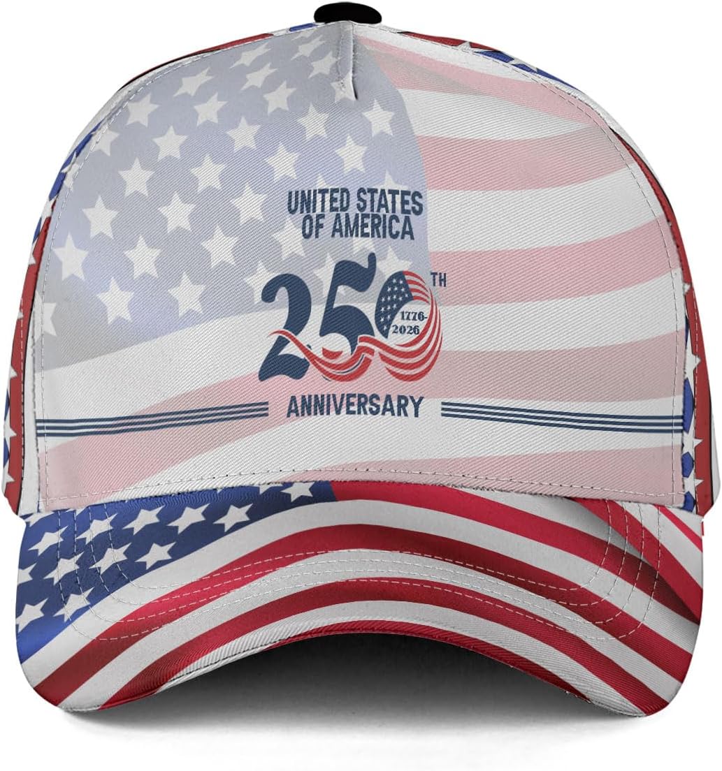BCA102 USA 250th Anniversary Baseball Cap, US Flag Adjustable Cap, 1776–2026 Independence Celebration Baseball Cap