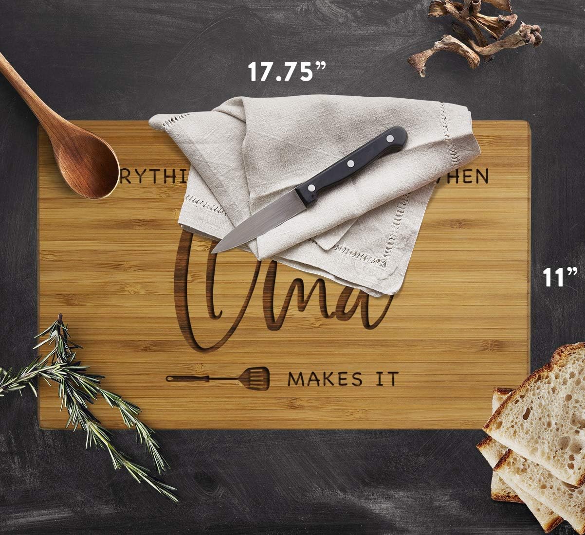 Andaz Press Large Bamboo Wood BBQ Cutting Board Gift, 17.75 x 11-inch, Everything Tastes Better When Oma Makes It, 1-Pack, Engraved Serving Chopping Board Christmas Birthday Chef Kitchen Ideas