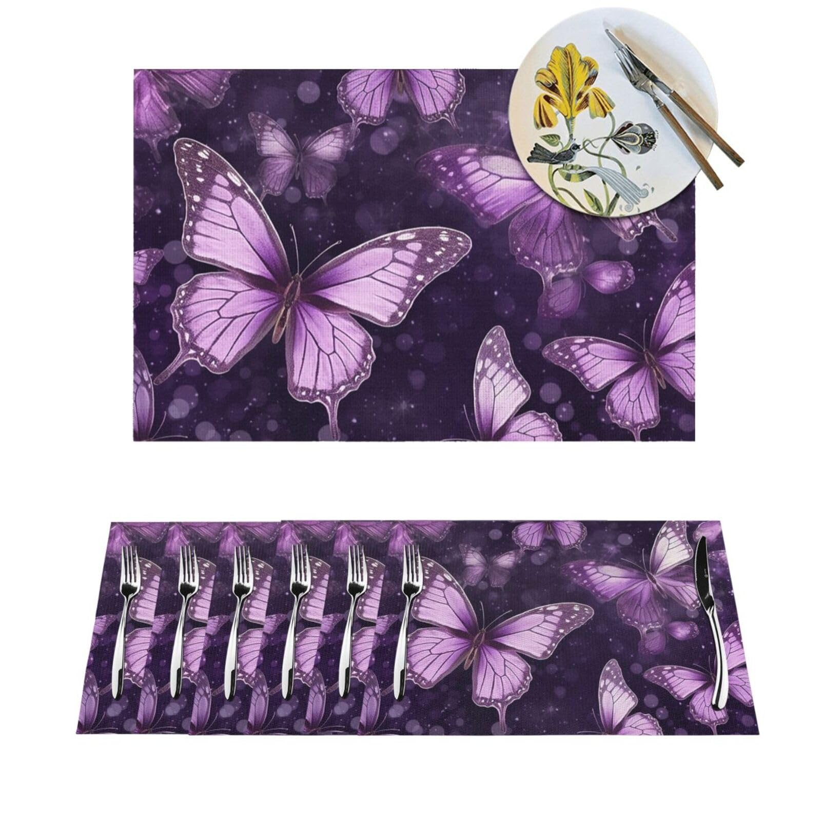 Sets de table violets en PVC tissé résistants pour repas