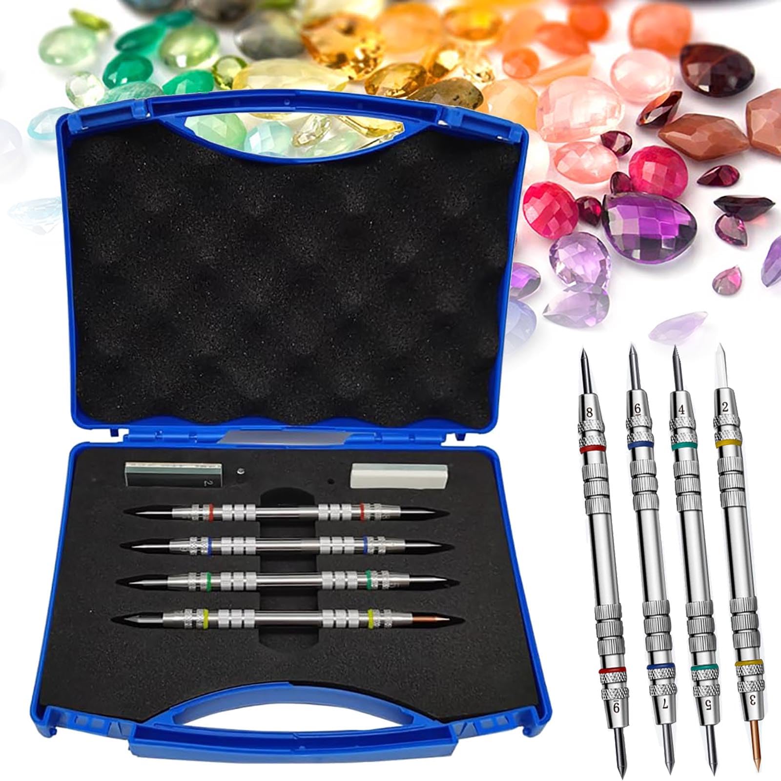 Mohs-Härteteststift, Härtetest-Kit, 2–9-stufiger Kratztester, Glasfliesen-Mohs-Härte-Betonbeschichtungs-Kratztest, Mit Aufbewahrungsbox,A