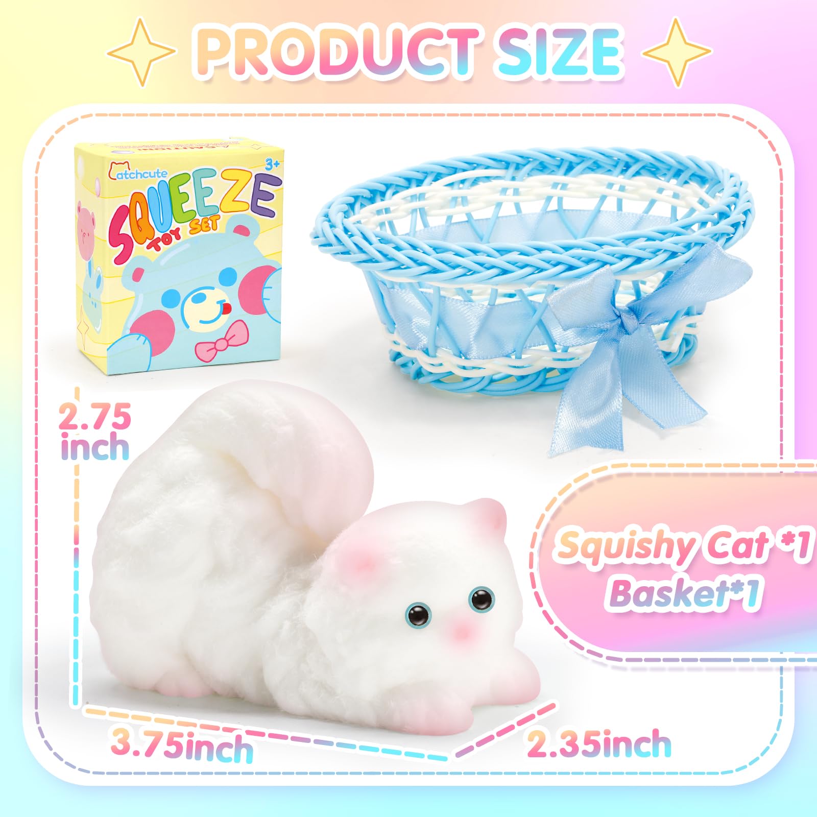 CatchCute - Juguetes sensoriales para gatos con cesta, juguetes sensoriales suaves para gatos para aliviar el estrés y la ansiedad, juguetes pegajosos, regalos de fiesta, regalo de cumpleaños de