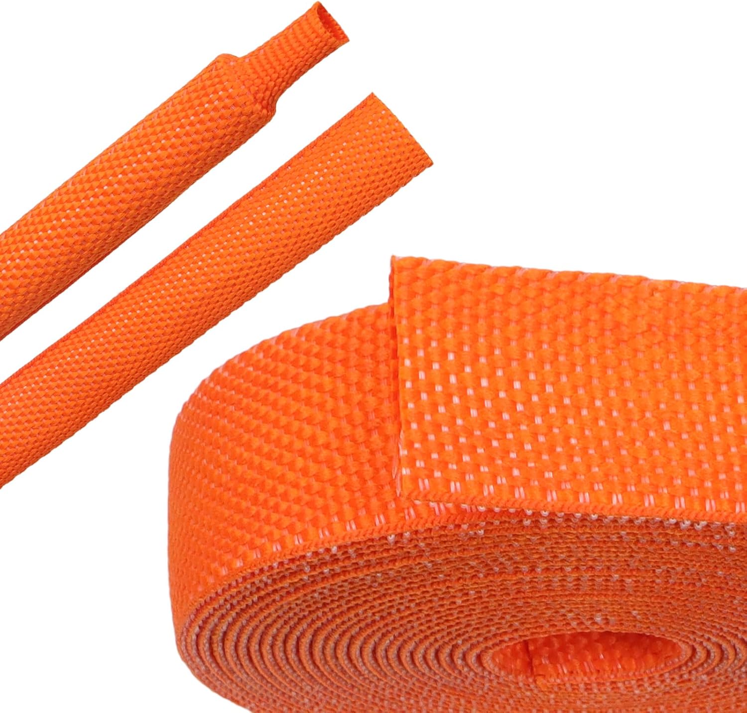 Heat Shrink Braided Sleeving, 10ft 2:1 Shrinkable Fabric Heat Shrink Tubing, Wear-Resistant Car Cable Wires Hoses Protection, Ideal Fit Irregular Shape Hose (Orange, 1")