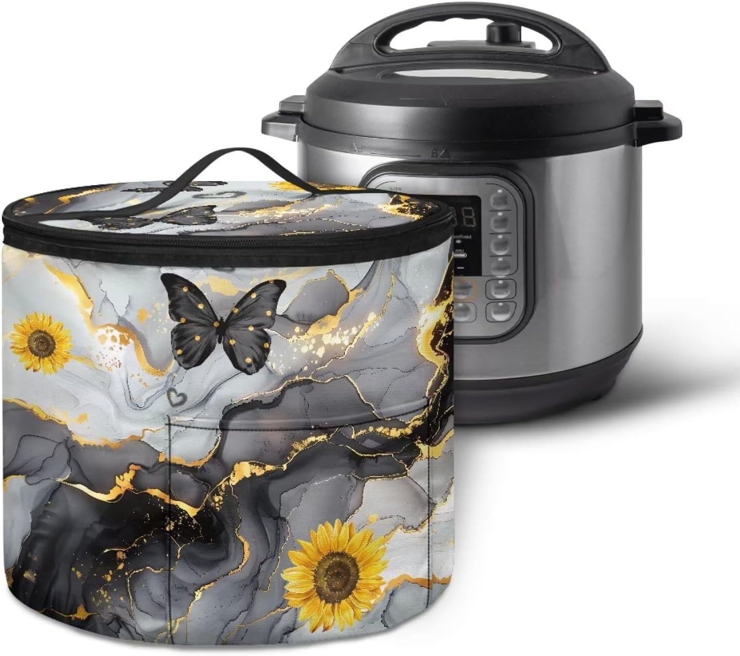 Butterfly Marble Pressure Cooker Cover Soft Fabric Kitchen Appliance Dust Cover for Round Electric Pressure Cooker Rice Cooker Dustproof Protective Covers Air Fryer Carry Bag Zipper