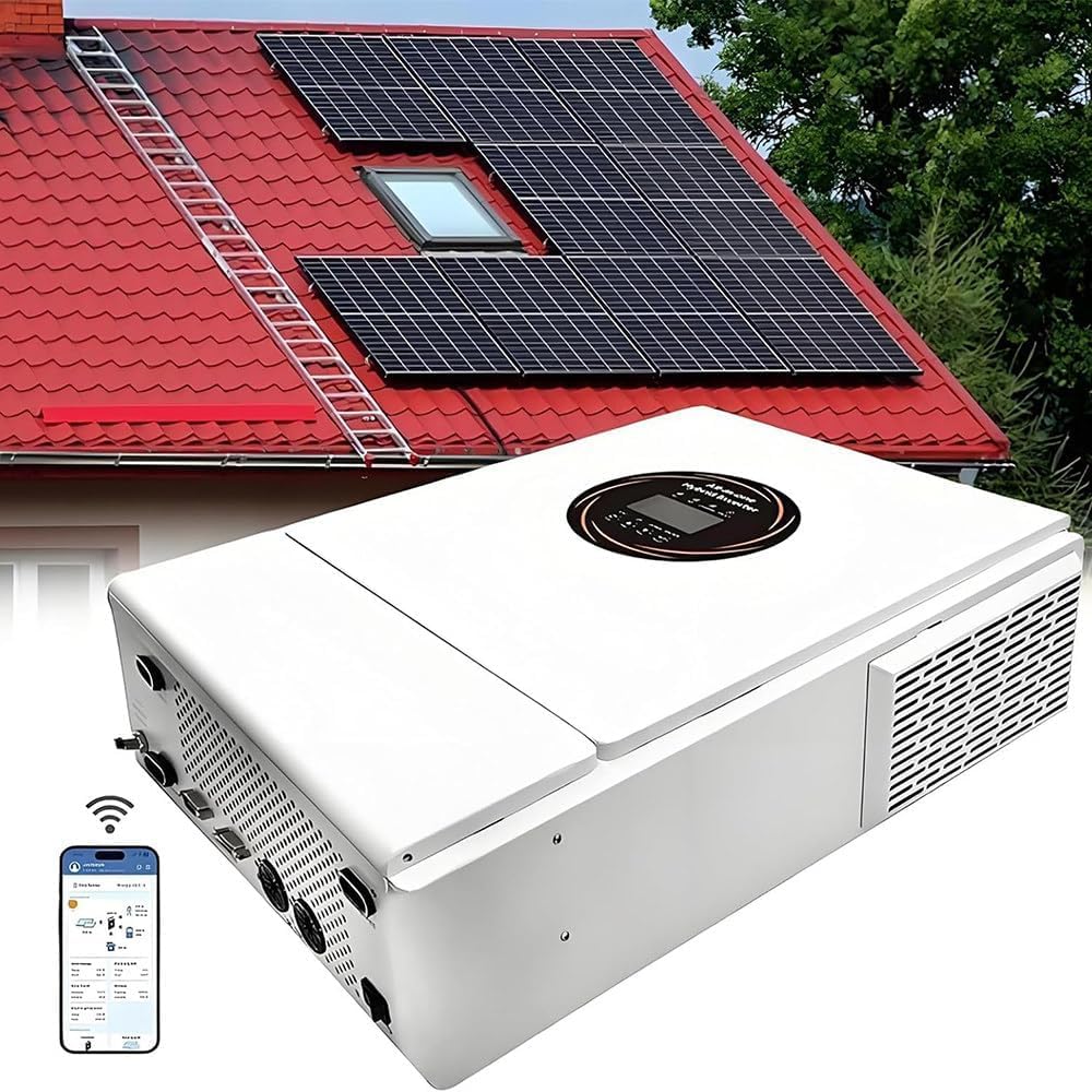 Inversor Solar Híbrido Todo En Uno 5500 W, Inversor Híbrido Fuera Red 48V A 110V/220V, Controlador Carga Solar Mppt 120 A Integrado + Cargador Ca, Compatible con Conexión En Paralelo