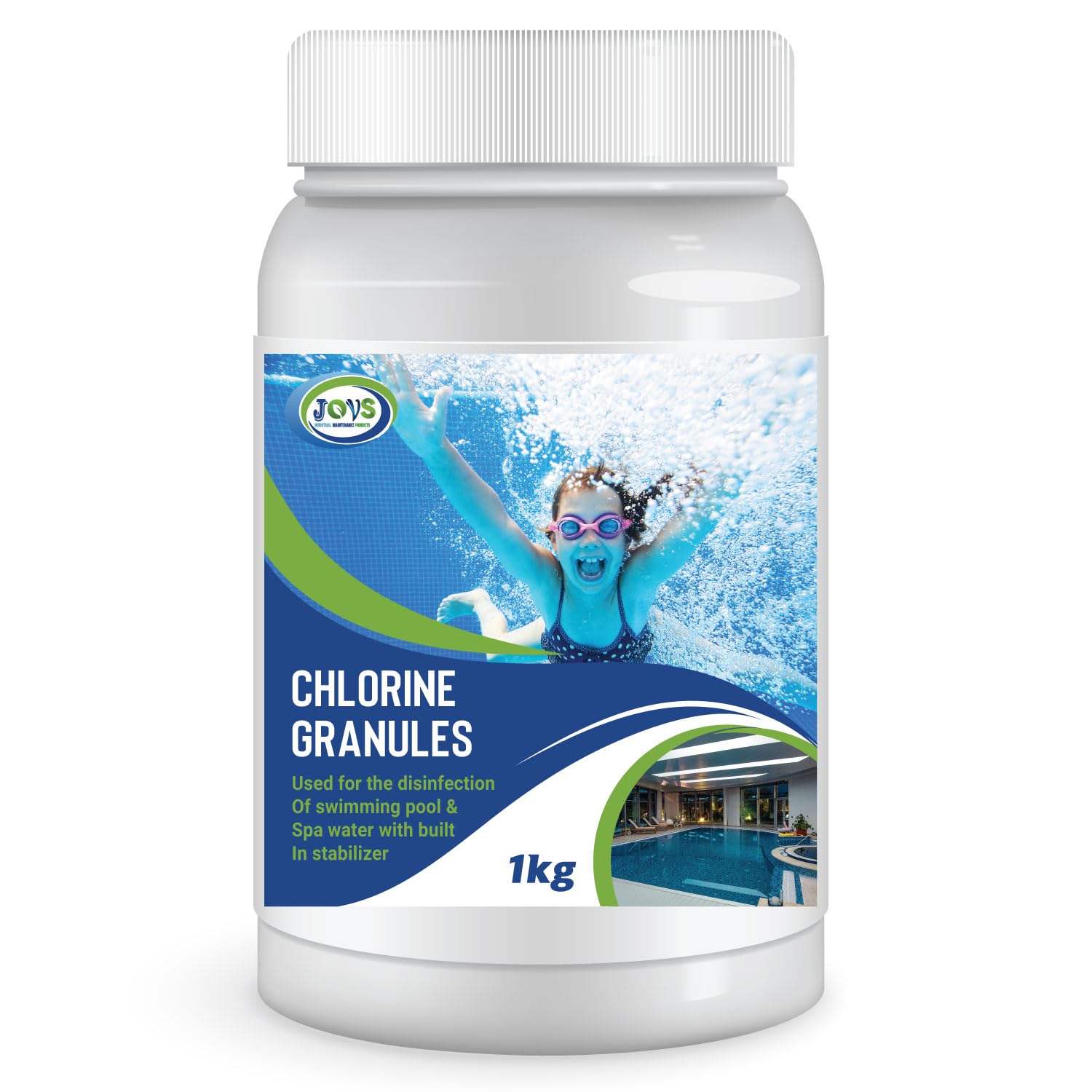 JOVS Chlorine Granules 1kg : Stabilized Chemicals for Hot Tubs, Pools, and Paddling - Swimming Cleverness for Rapid Disinfecting and Cleaning, Spa Water Treatment.