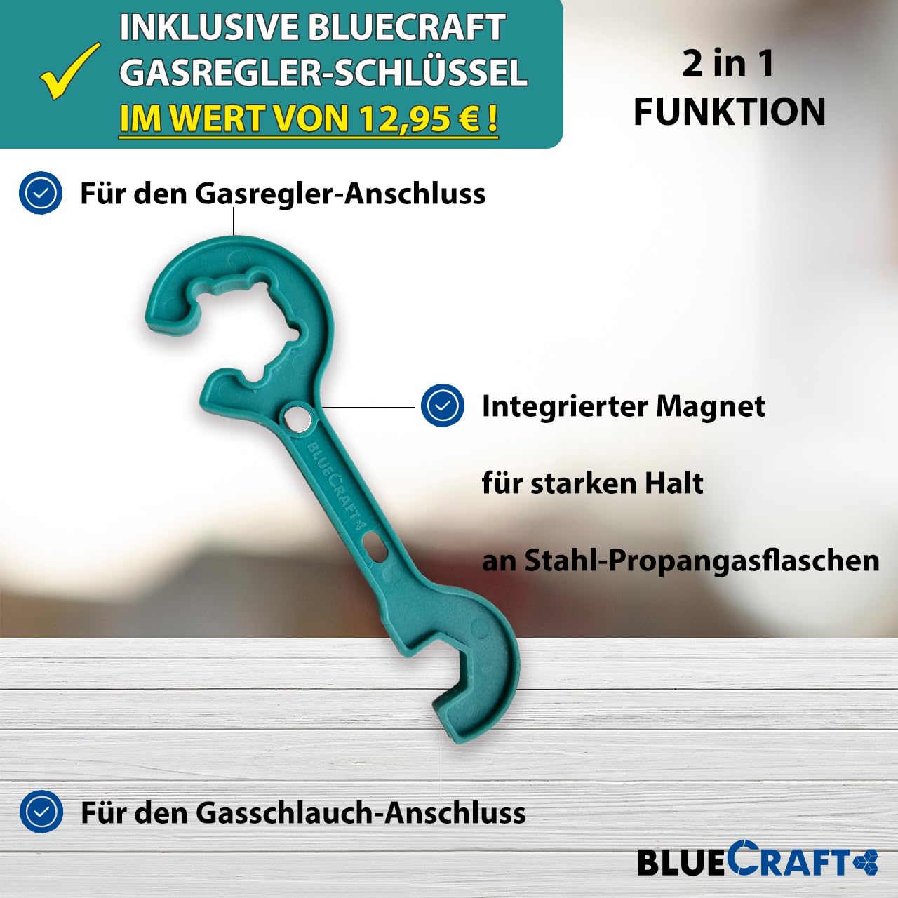 Bluecraft Gaskocher Camping 2-flammig, 9 kW, Edelstahl, mit Zündsicherung | Campingkocher für Propan Gasflasche, hochwertige Wokbrenner, Turboeffekt, Gasschlauch & 50 mbar Outdoor Gasdruckregler