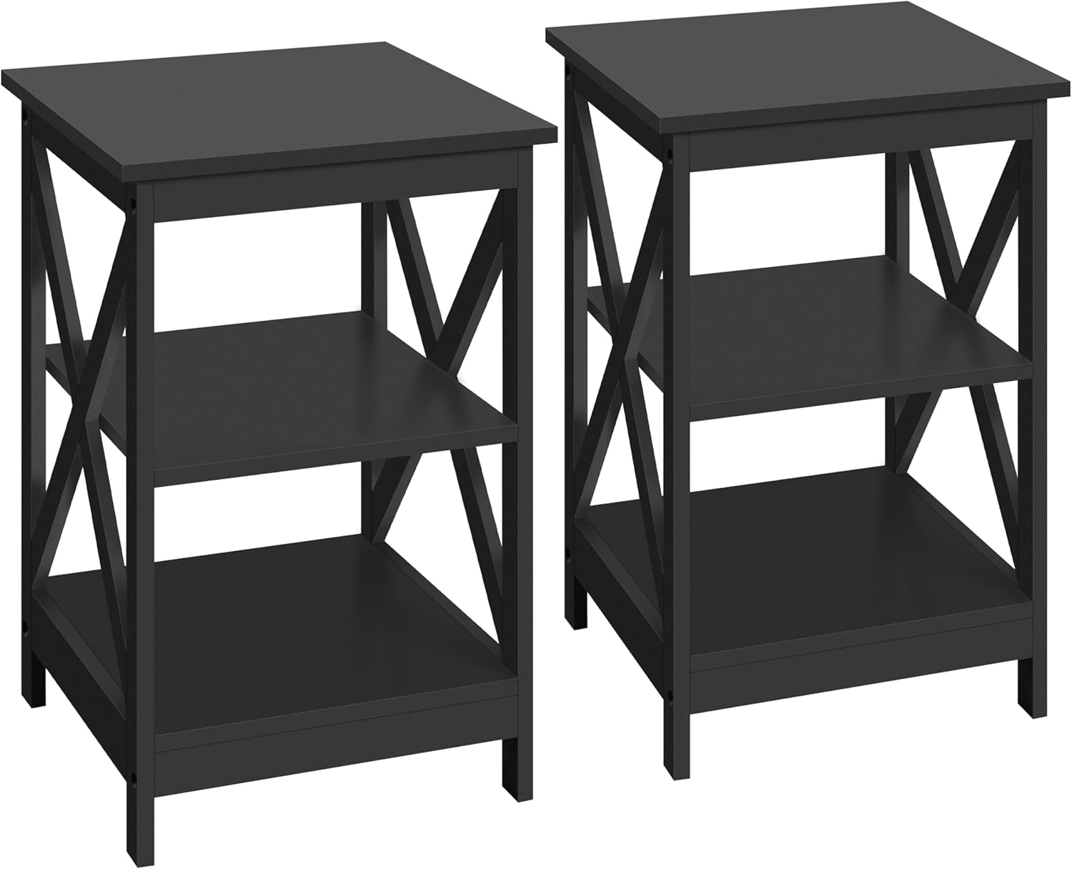 Two Yaheetech Black End Tables, fully assembled.