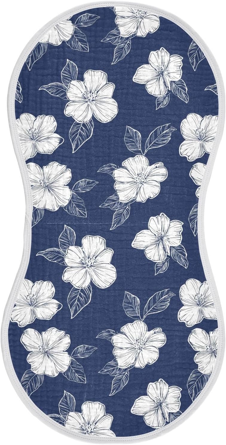 vvfelixl Baby Burp Cloths White Hibiscus Blue Baby Newborn Cotton Burping Cloths Set Babys Washcloths 4 Pack