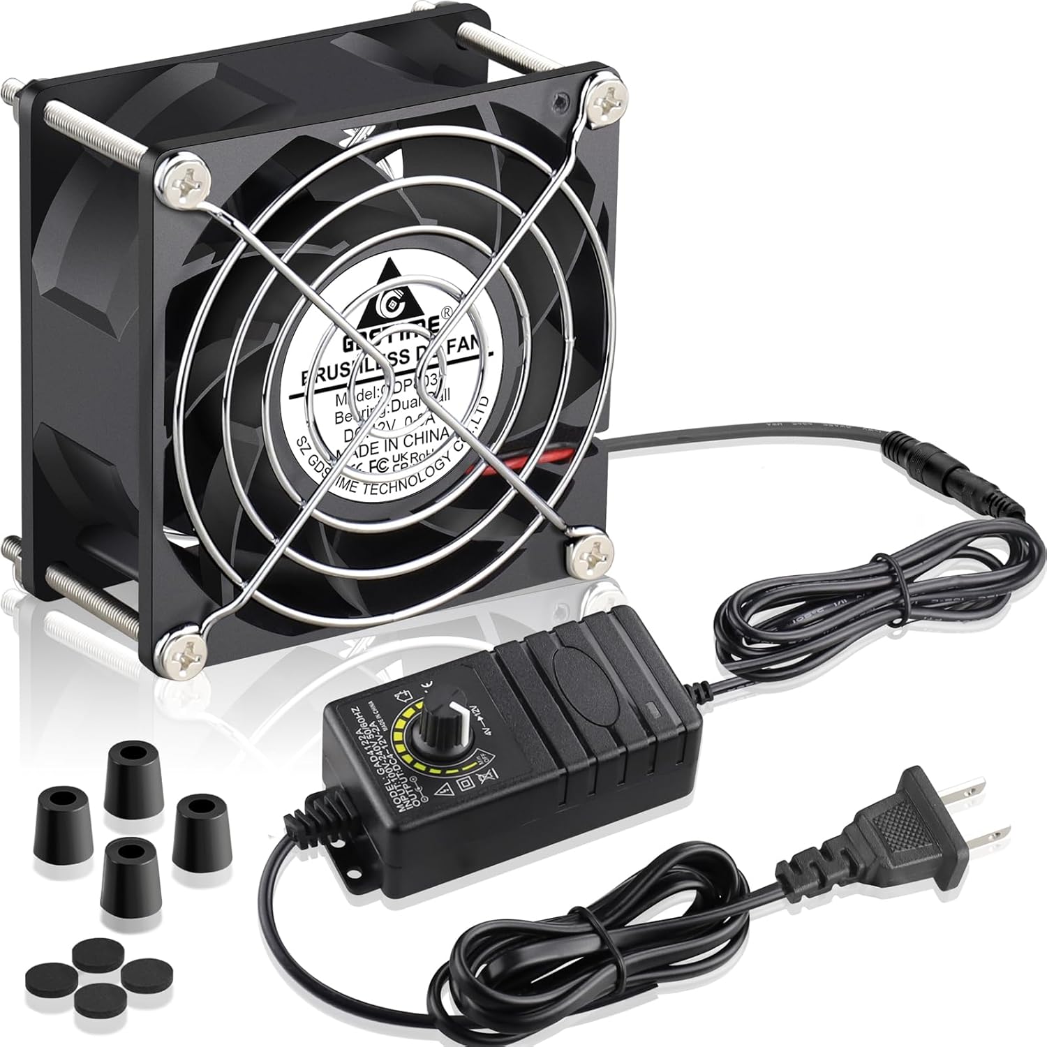 GDSTIME 80mm x 38mm Small Computer Fan with AC Plug, 120V 110V AC Powered Variable Speed Controller for DIY Cooling Ventilation Exhaust Projects