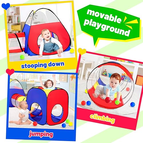 Miniatura 2 de Tienda de campaña para niños con pozo de bolas+túnel de gateo+tienda de campaña de castillo, casa de juegos para niños y niñas, regalo plegable para