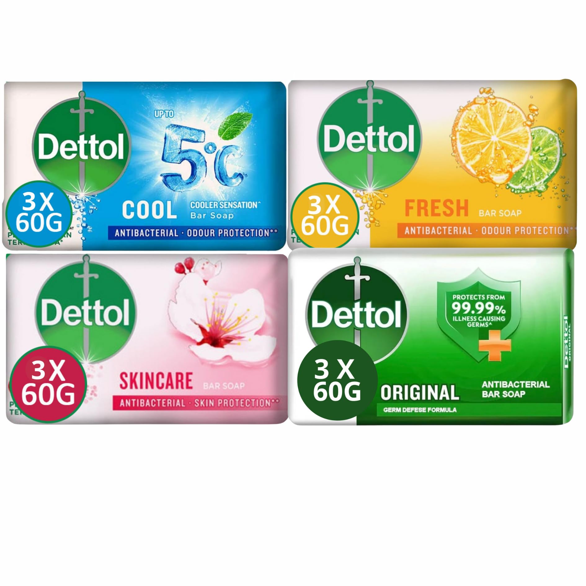 Soap Bars 60g Pack of 12 Original, Fresh, Skincare, Cool - Antibacterial