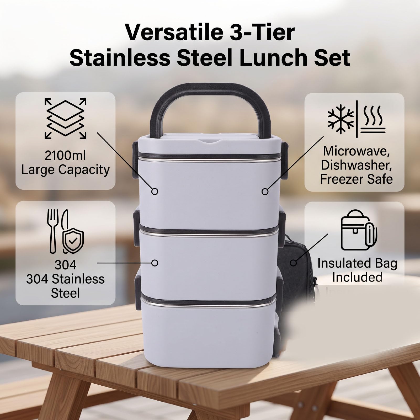 Naroote Portapranzo Coibentato a 3 Strati da 2100 Ml con Borsa Termica
