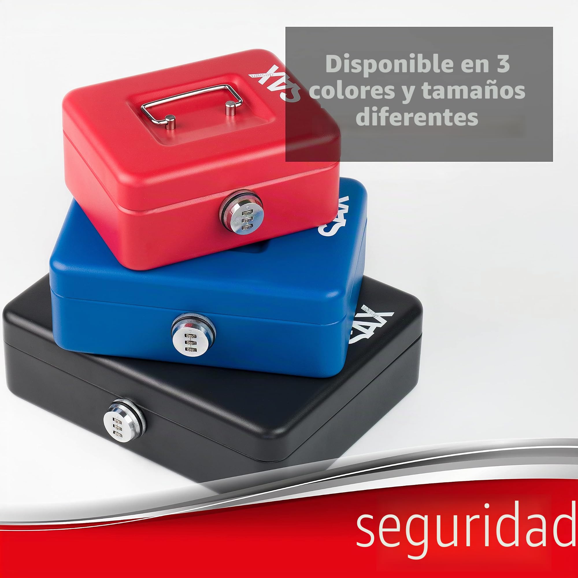 Caja de caudales Sax con cerradura de combinación, cerradura extra fuerte, 25 x 18 x 9cm, Grande, Caja de caudales de seguridad negra
