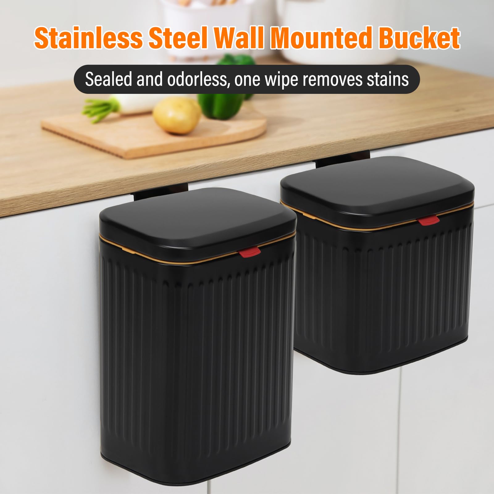 Komposteimer Küche mit Deckel, 3,5 l Edelstahl Mülleimer Komposteimer Arbeitsplatte Schrank Mülleimer Wandmontage unter Spüle Indoor für Küche, Bad, Büro, Camping (Schwarz)