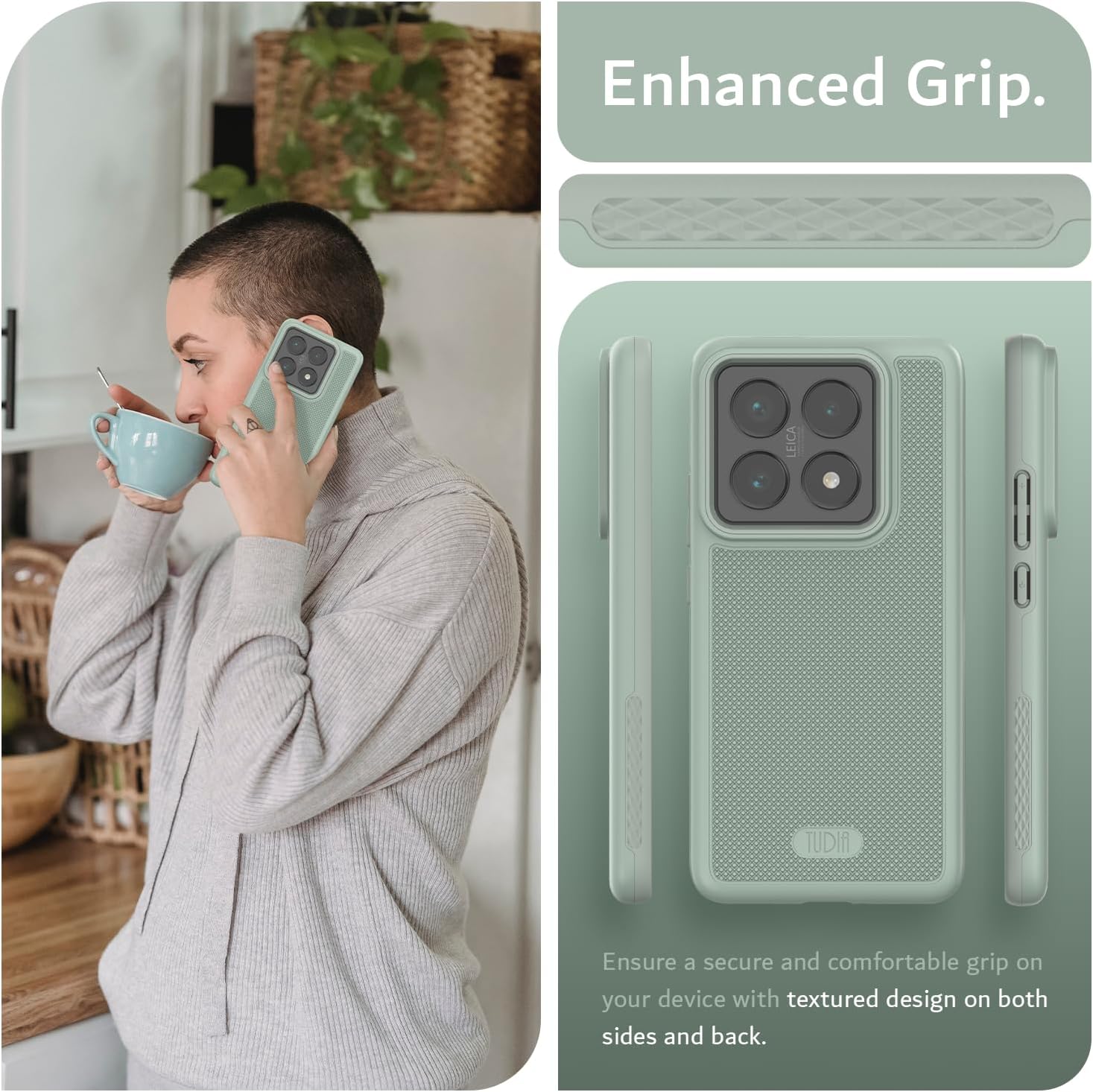 TUDIA MergeGrip [Military Grade] for Xiaomi 14T Pro 5G Case (2024) - [Drop Tested] Dual Layer Shockproof Slim Heavy Duty Tough Protective Phone Cases Cover (Green Lily, Basic)