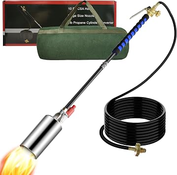 Propane Torch Weed Burner,Weed Torch for Outside with Self Ignition and Flame Control,High Output 2,400,000 BTU with 10FT Hose and Storage Bag,Flame Thrower for Weeding,Garden,Snow MeltingSilver