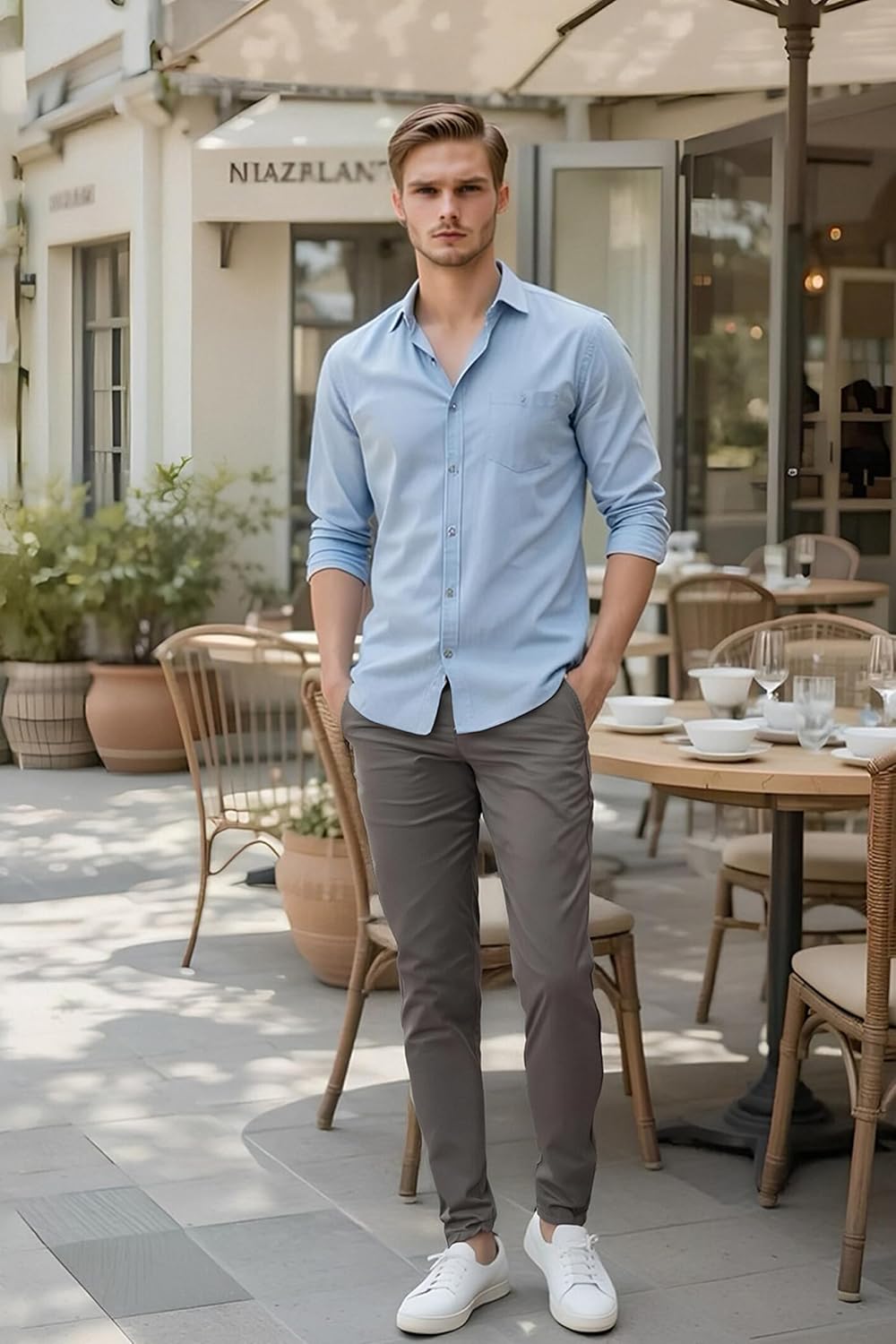 Plaid&Plain Men's Skinny Stretchy Khaki Pants Colored Pants Slim Fit Slacks Tapered Trousers - Image 6