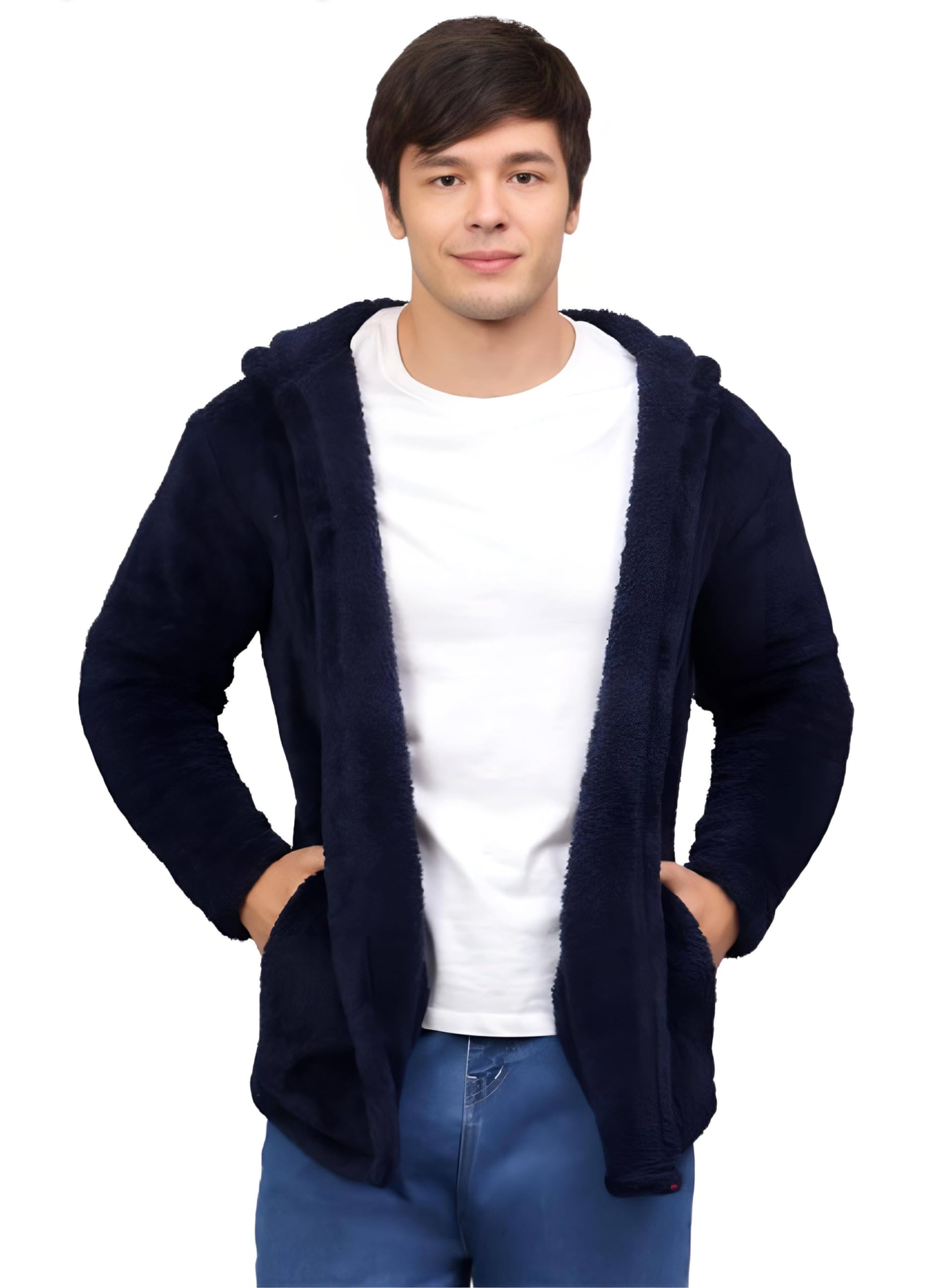 Ben Martin Men's Hooded Cardigan Full Sleeve Fleece Shawl Collar Shrug Open  Front Drape Cape Overcoat with Pockets