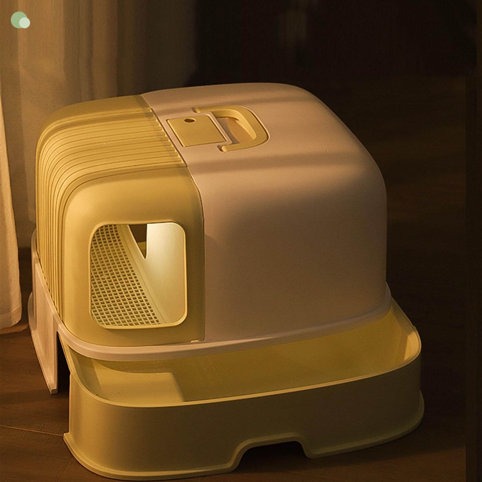 Solo para perros y gatos Jumbo, orinal para cerrado con pala, arenero para capucha con asa superior de fácil acceso y hebillas para portabilidad de privacidad para interiores (amarillo)