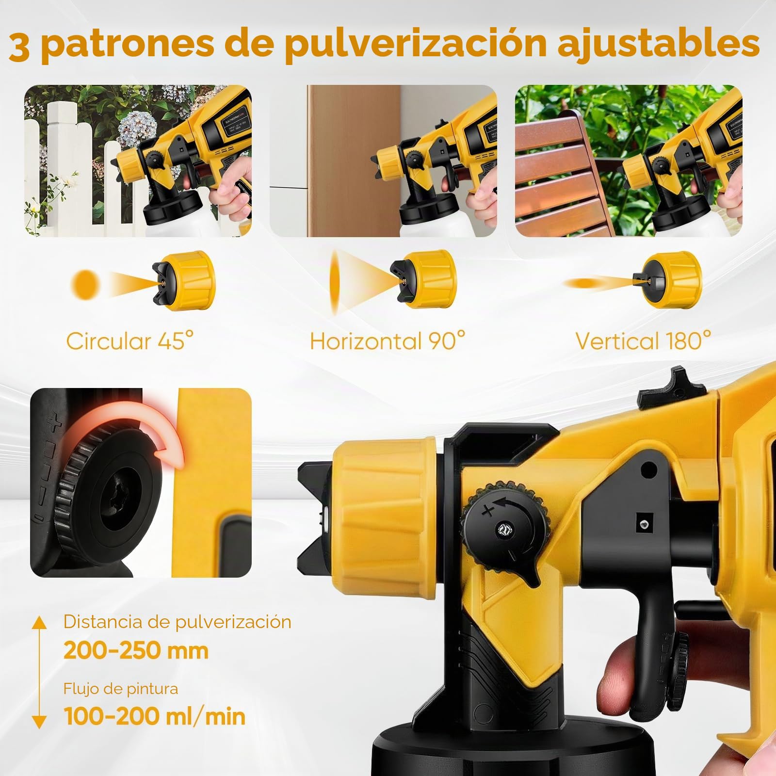 Pistola Pintura Bateria, Pistola Pintura con Batería de 21 V, Pulverizador de Pintura con 3 Patrones de rociado, HVLP Pistola con 2 Baterías de 3000 mAh y Ccargador para Cercas, Paredes, Techos
