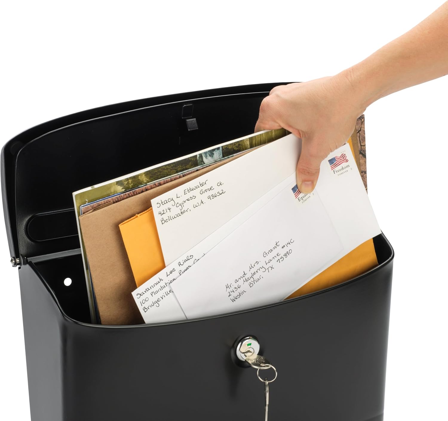 Architectural Mailboxes Princeton™ Locking, Wall-Mounted Mailbox for Outside, Metal Galvanized Steel Medium Mail Box with Lock and Key Drop Box, Black