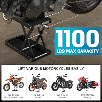 Motorcycle Lift Stand with J Crank Handle, 1100 LB Capacity Motorcycle Jack