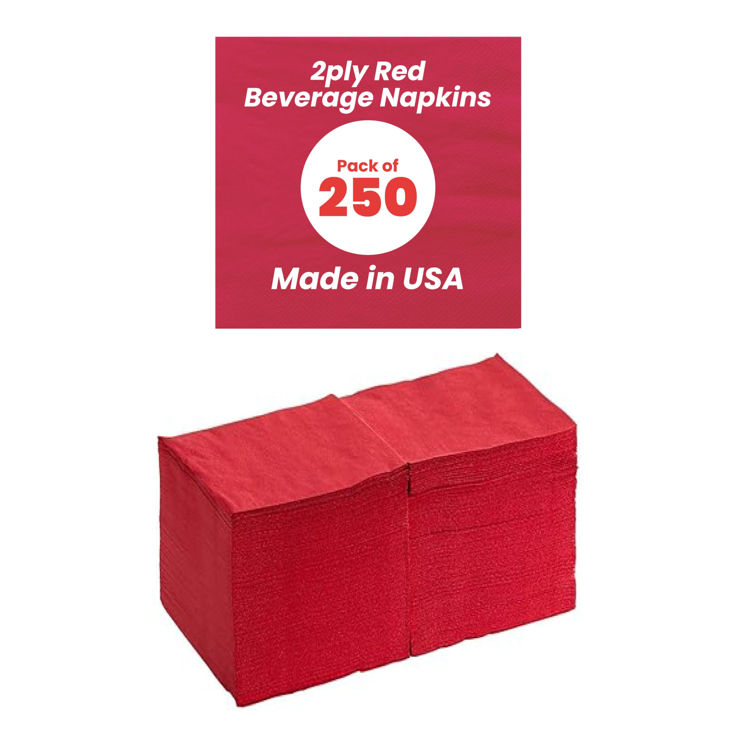 Perfectware - PW-2 capas Red Bev-250 servilletas de 2 capas rojas para bebidas - Paquete de 250 unidades