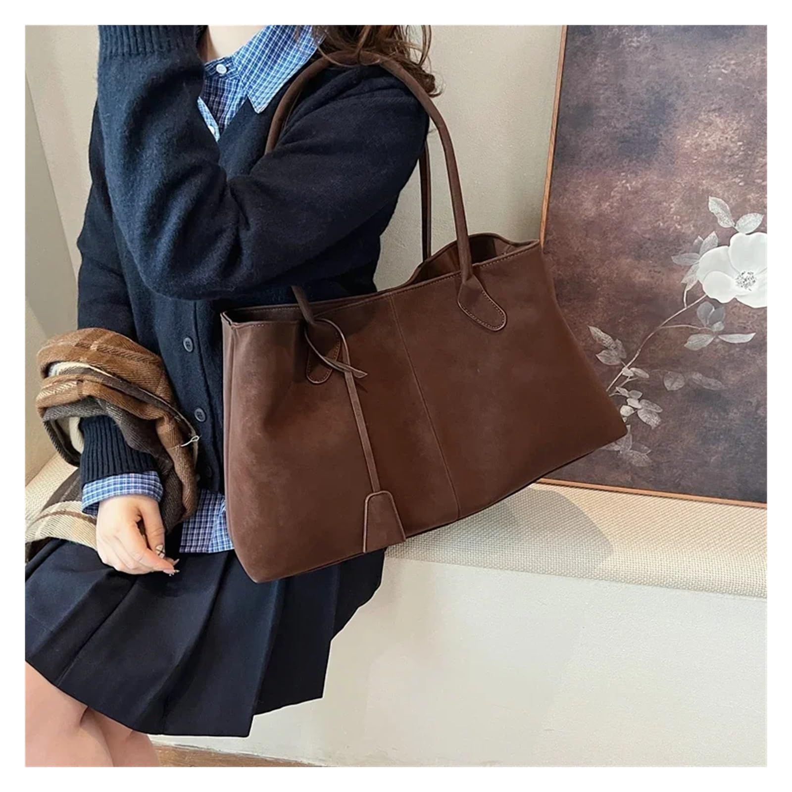 Borsa Tote da Pendolare Borsa a tracolla grande con manico corto e tinta unita for donna per Ufficio