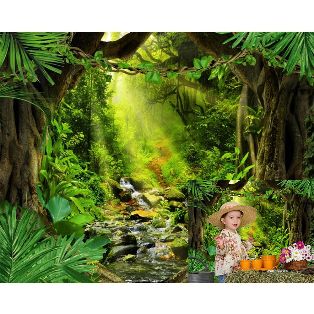 Aoihrraan 2,2x1,5m Spring Enchanted Forest Backdrop Jungle Rainforest Old Trees Sunshine Natural Scenery Photography Background Baby Shower Birthday Party Decor Kid Adult Portrait Photo Studio Props