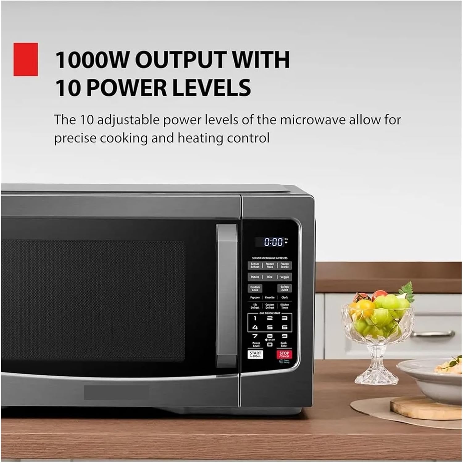 Countertop Microwave Ovens 1.2 Cu Ft, 12.4 Removable Turntable, Smart Huity Sensor, 12 Auto Menus, Mute Function, ECO, Easy Clea