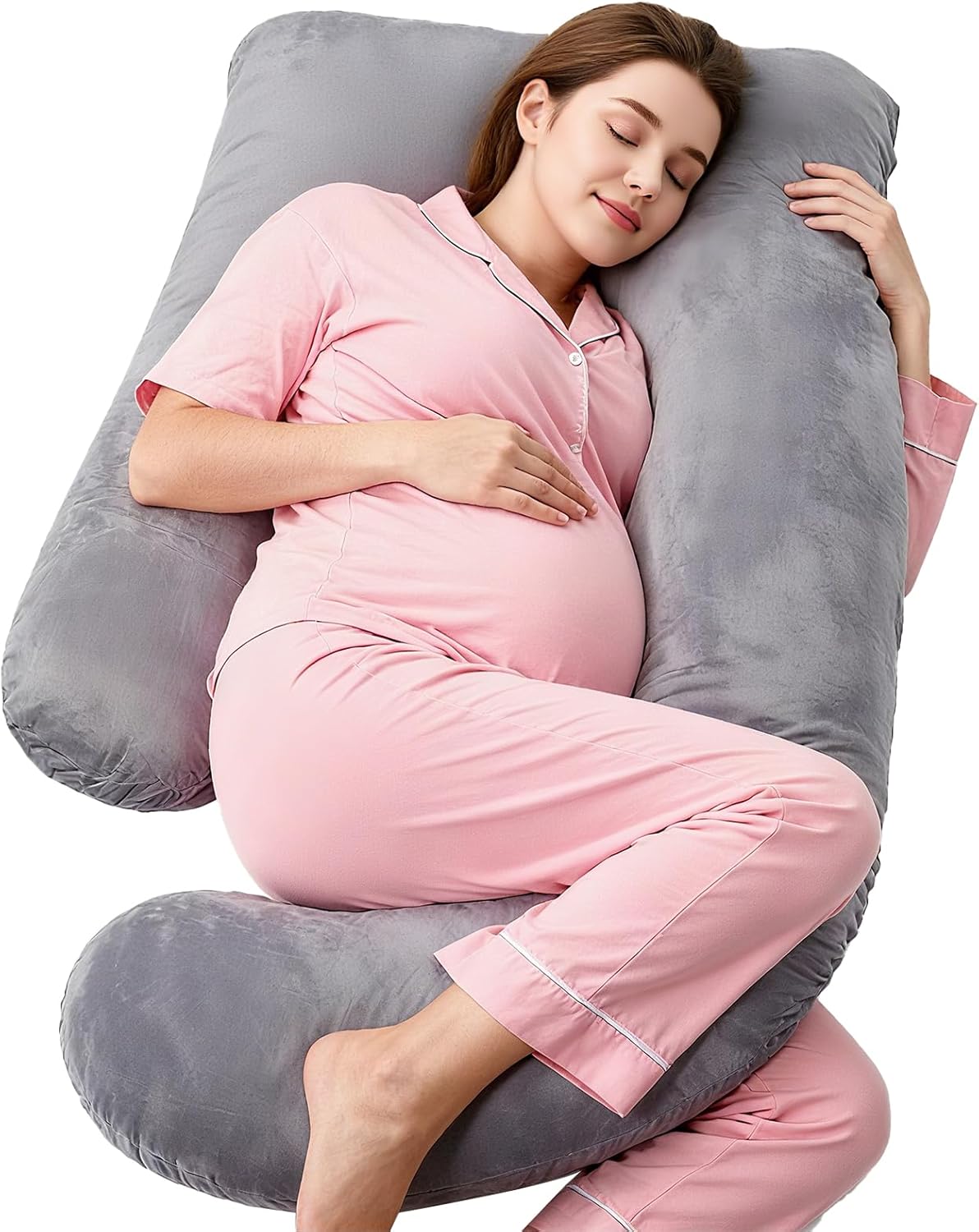 Pregnancy Pillow, G-Shape Full Body Pillow, Maternity Pillow for Side Sleeper, Pregnancy Body Pillow for Pregnant Women Suppor, Hip Relief with Washable Cover (Grey)