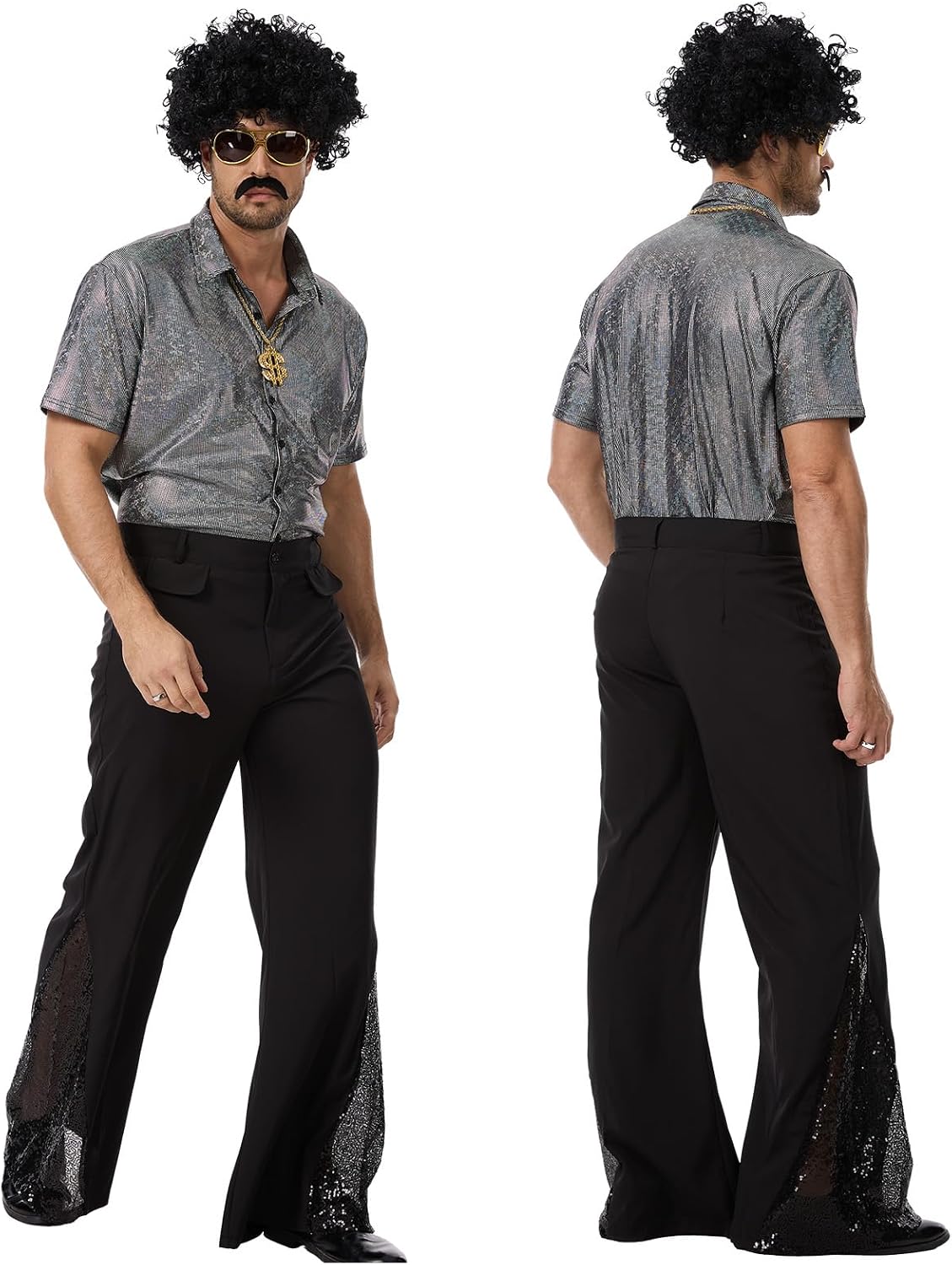 Men's Sequin Shirt, 70s 80s Retro Disco Costume Short Sleeve Party Tops